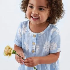 Gerber® Kids Infant & Toddler Girls Blue Floral Gauze Dress