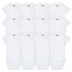 Gerber® 12-Pack Baby Neutral White Short Sleeve Organic Onesies® Bodysuits