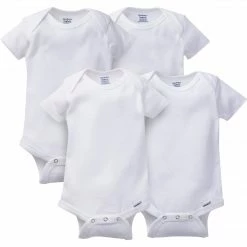 Gerber® Solid Essentials 4-Pack Baby Neutral White Organic Short Sleeve Onesies® Bodysuits
