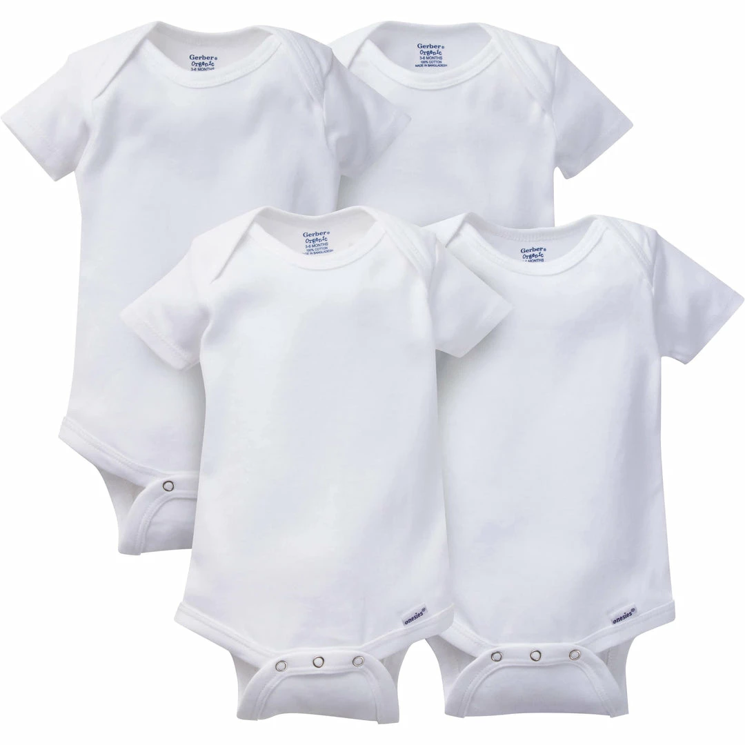 New 🌟 Gerber® Solid Essentials 4-Pack Baby Neutral White Organic Short Sleeve Onesies® Bodysuits ⌛ 1 Gerber® Solid Essentials 4-Pack Baby Neutral White Organic Short Sleeve Onesies® Bodysuits