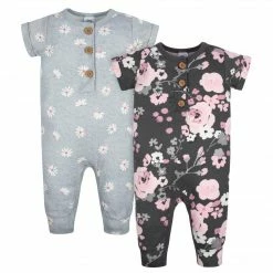 Gerber® 2-Pack Baby Girls Floral & Daisies Short Sleeve Rompers