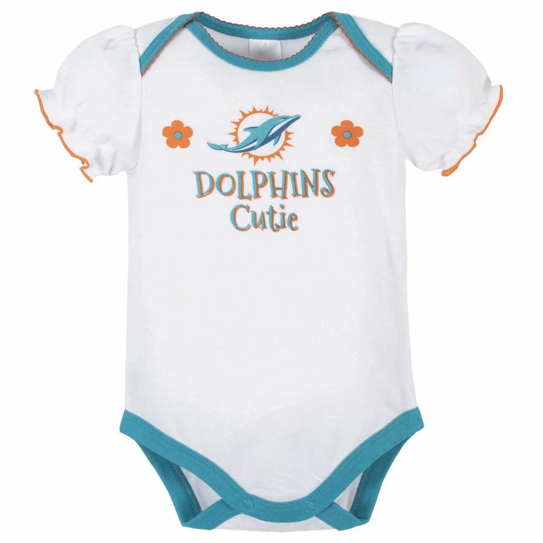 Hot Sale 🤩 NFL Miami Dolphins Baby 👧 Girls Short Sleeve Bodysuits 🧨 2 NFL Miami Dolphins Baby Girls Short Sleeve Bodysuits