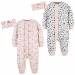 Gerber® BabyPreemie - 24M 4-Piece Baby Girls Leopard & Floral Coveralls & Headbands Set