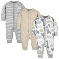 Gerber® 3-Pack Organic Baby Boys Jungle Coveralls