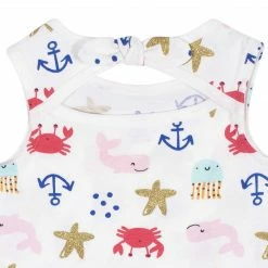 Gerber® 3-Piece Baby Girls' Sea Creatures Dress, Diaper Cover, And Hat Set