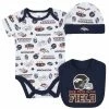 NFL Denver Broncos 3-Piece Baby Boys Bodysuit, Bib, And Cap Set BabyPreemie - 24M