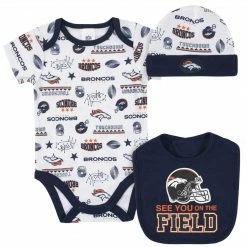 NFL Denver Broncos 3-Piece Baby Boys Bodysuit, Bib, And Cap Set BabyPreemie - 24M