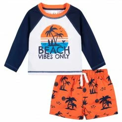 Gerber® See What's New 2-Piece Baby & Toddler Boys Vacation Vibes Rash Guard & Swim Trunks Set